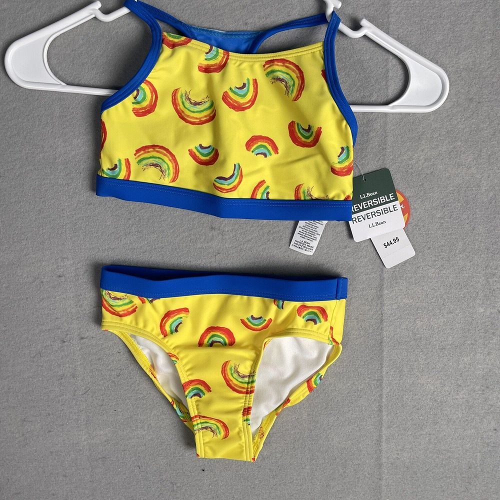 New L.L. Bean Crop Top‎ Bikini Girls Sz 4 Yellow Kids Reversible UPF 50+